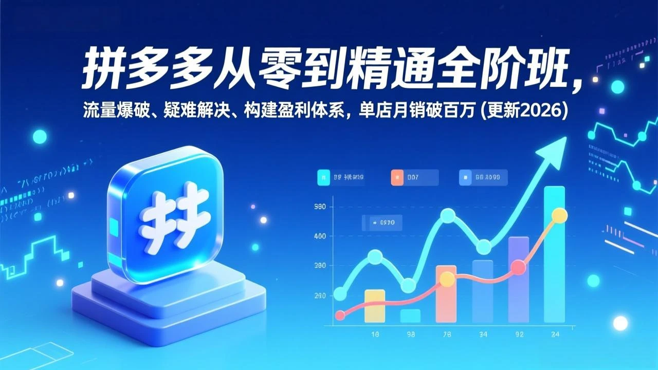 【精】拼多多从零到精通全阶班，流量爆破、疑难解决，构建盈利体系，单店月销破百万(更新2026）-项目资料商城