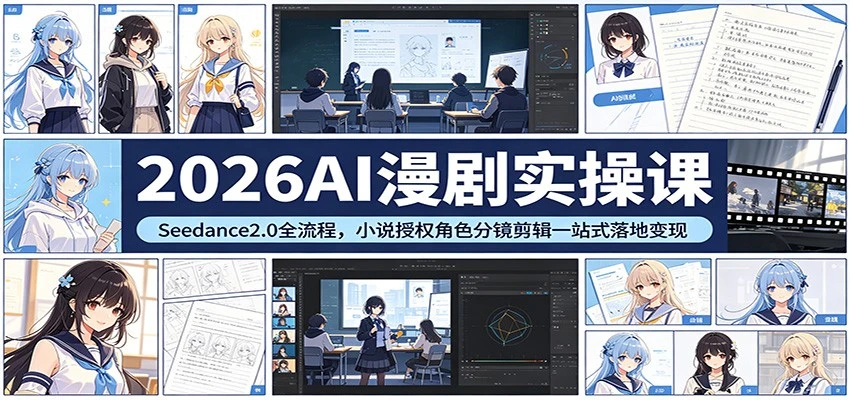 【精】2026AI漫剧实操课：Seedance2.0全流程，小说授权角色分镜剪辑一站式落地变现-项目资料商城