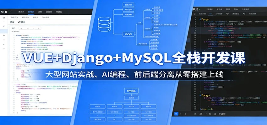 【精】VUE+Django+MySQL全栈开发课：大型网站实战、AI编程、前后端分离从零搭建上线-项目资料商城