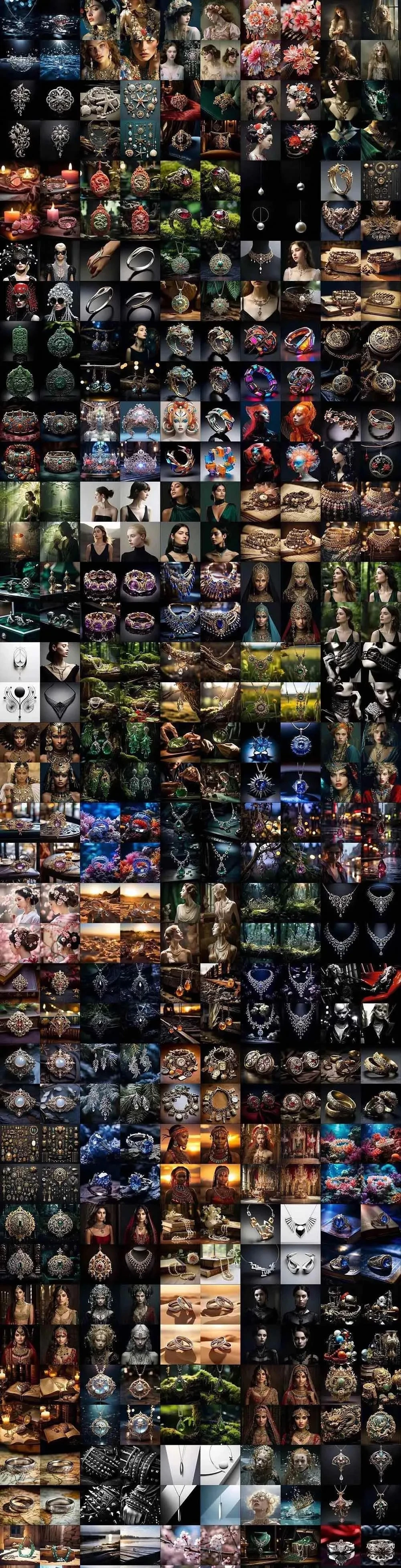 460+专业Midjourney珠宝摄影AI提示词+成效果图，戒指/项链/耳环/手链/宝石/及奢侈配饰等全品类