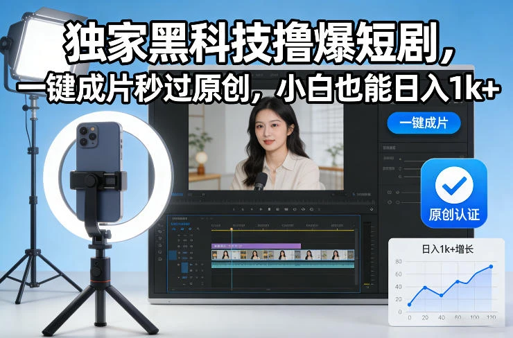 独家黑科技撸爆短剧，一键成片秒过原创，小白也能日入1k+【揭秘】-项目资料商城
