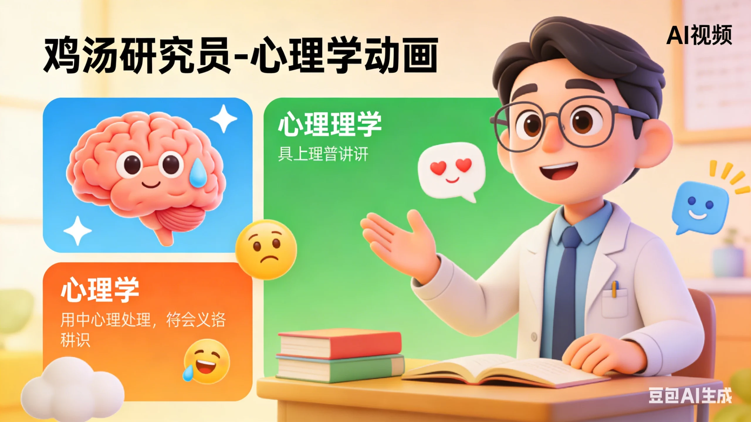 【精】鸡汤研究员，AI心理学动画视频制作教学-项目资料商城