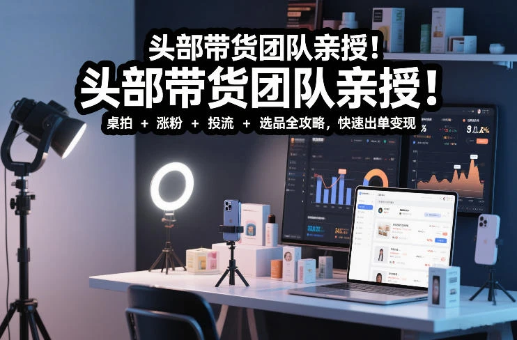 【精】头部带货团队亲授！专业短视频实拍带货课：桌拍+涨粉+投流+选品全攻略，快速出单变现，月入2w+-项目资料商城