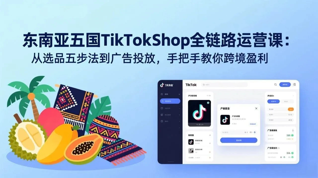 【精】东南亚五国TikTok Shop全链路运营课：从选品五步法到广告投放，手把手教你跨境盈利-项目资料商城
