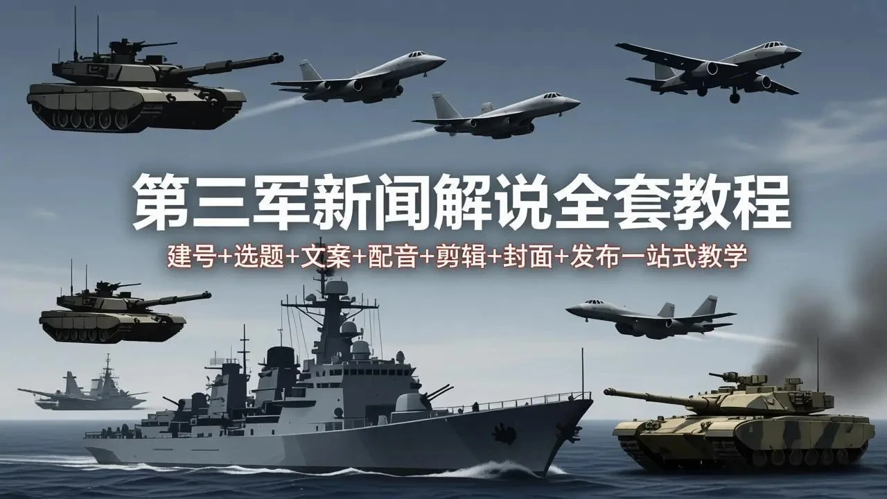 【精】第三军迷新闻解说全套教程：建号+选题+文案+配音+剪辑+封面+发布一站式教学-项目资料商城