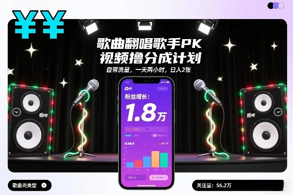 歌曲翻唱歌手PK视频撸分成计划,自带流量,一天两小时,日入2张-项目资料商城