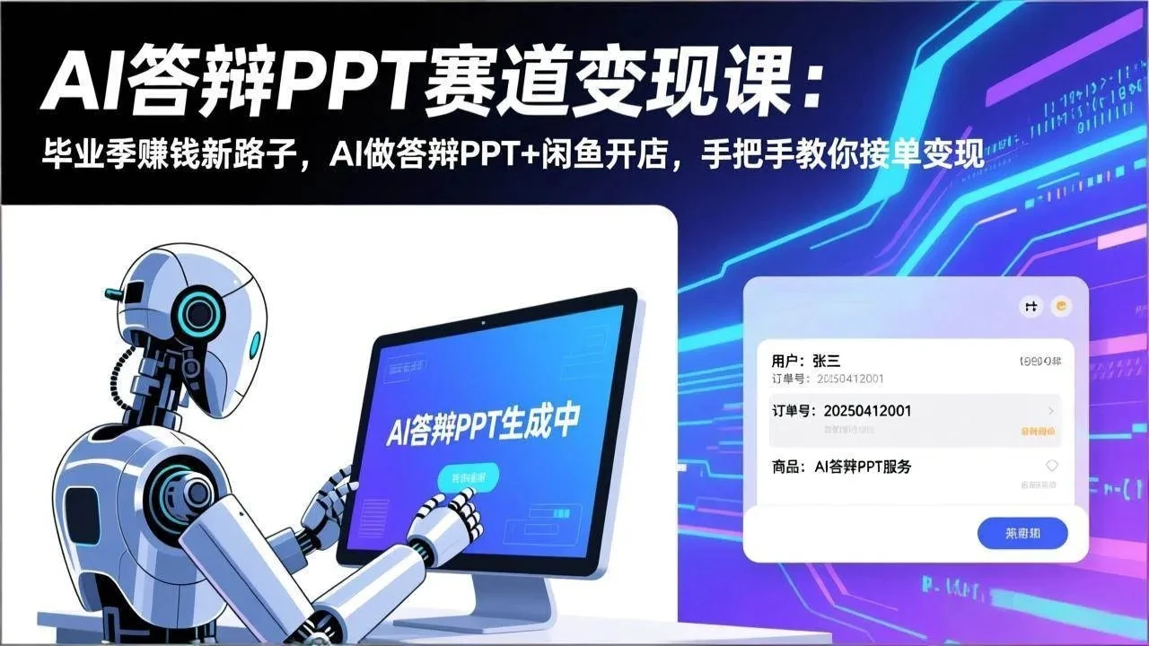 【精】AI答辩PPT赛道变现课：毕业季赚钱新路子，AI做答辩PPT+闲鱼开店，手把手教你接单变现-项目资料商城