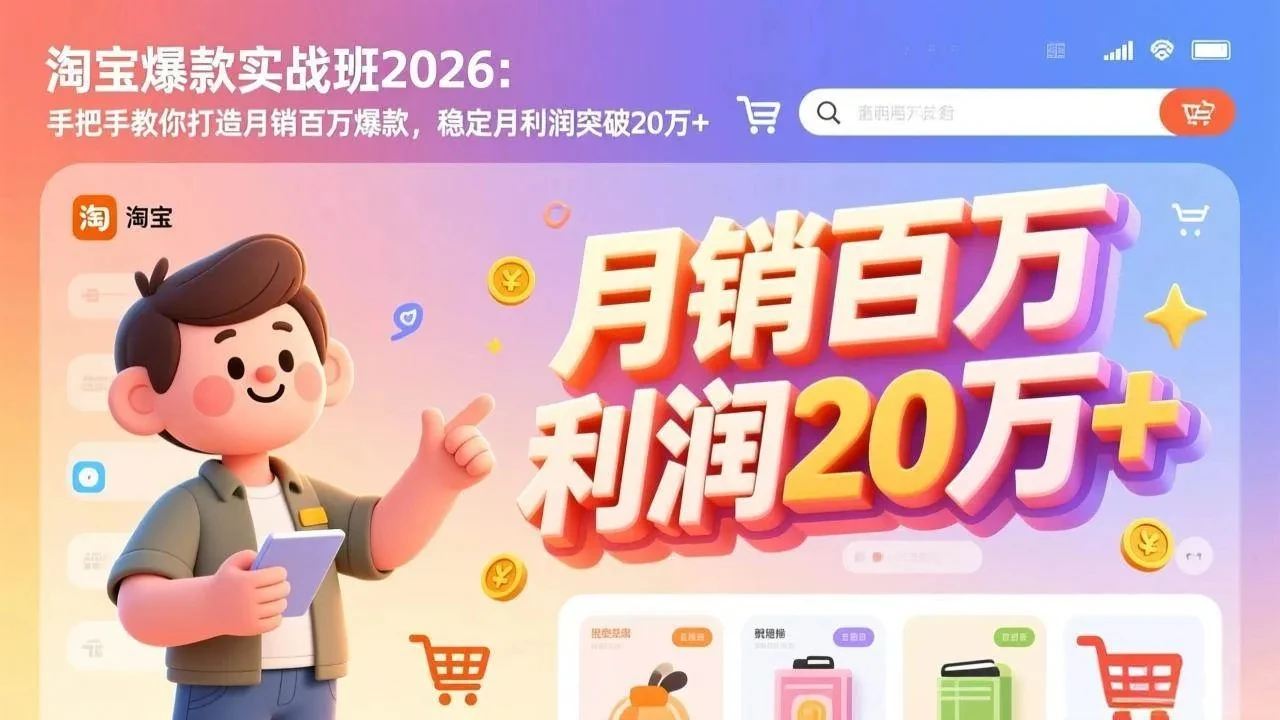 【精】淘宝爆款实战班2026：手把手教你打造月销百万爆款，稳定月利润突破20万+-项目资料商城