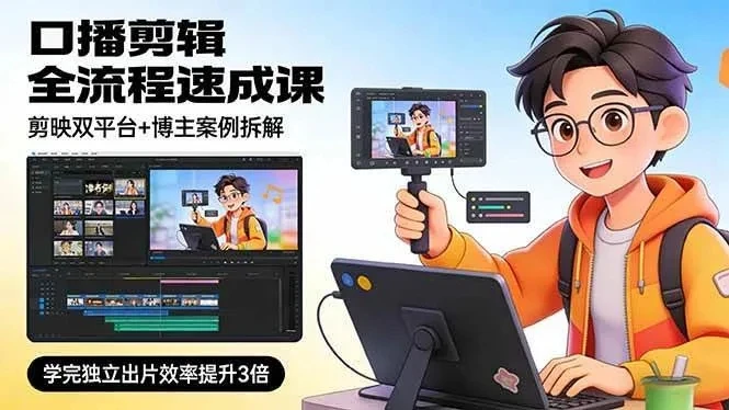 【精】口播剪辑全流程速成课，剪映双平台+博主案例拆解，学完独立出片效率提升3倍-项目资料商城