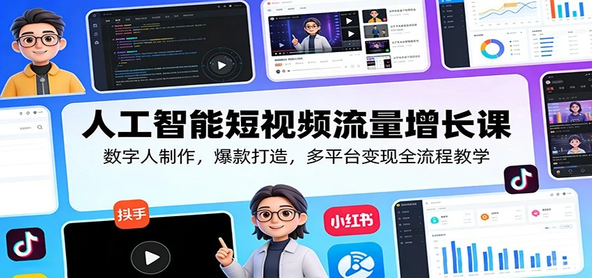 【精】人工智能短视频流量增长课：数字人制作，爆款打造，多平台变现全流程教学-项目资料商城