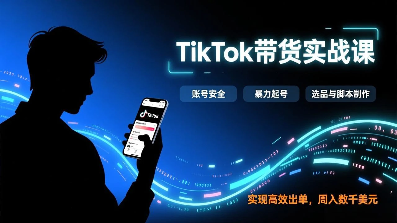 【精】TikTok带货实战课，涵盖账号安全、暴力起号、选品与脚本制作，实现高效出单，周入数千美元-项目资料商城
