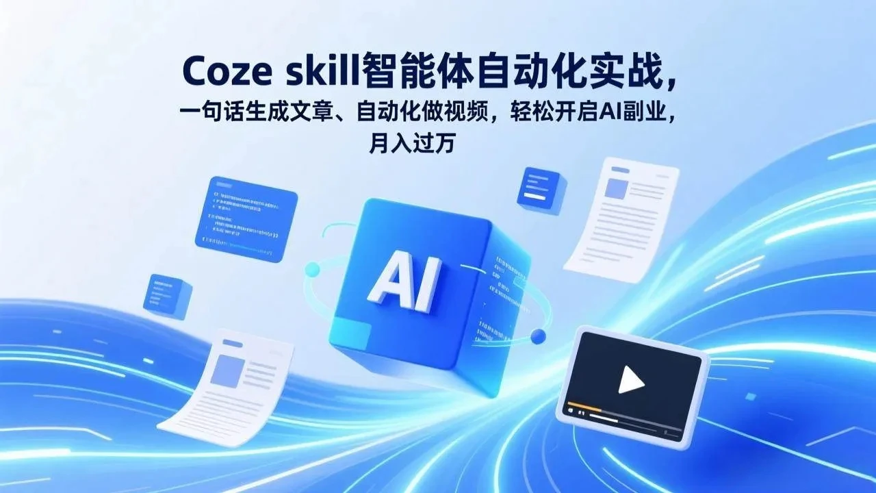 【精】Coze skill智能体自动化实战，一句话生成文章、自动化做视频，轻松开启AI副业，月入过万-项目资料商城