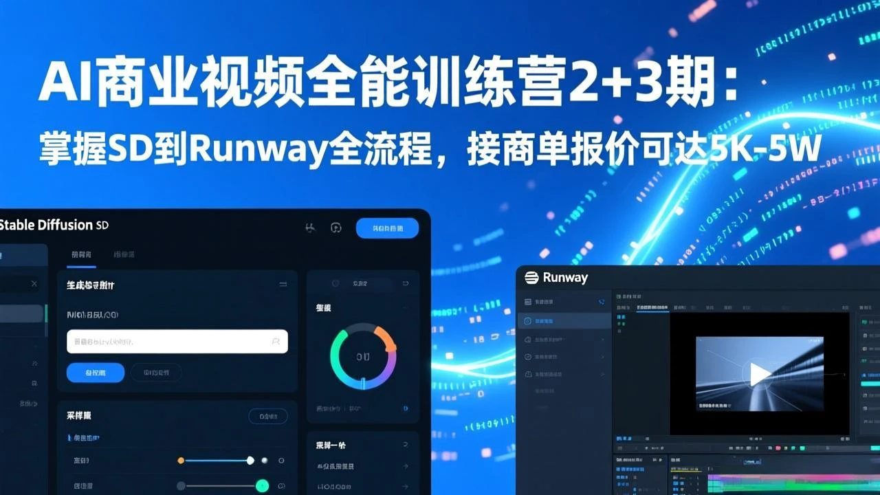【精】AI商业视频全能训练营2+3期：掌握SD到Runway全流程，接商单报价可达5K-5W-项目资料商城