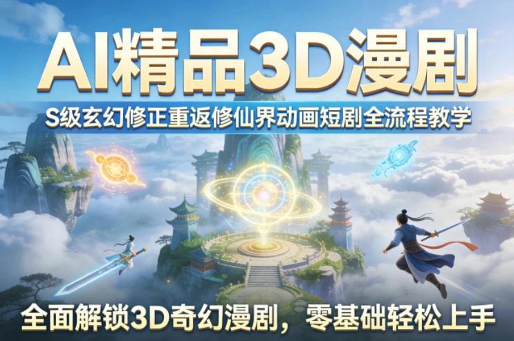 【精】AI精品3D漫剧S级玄幻修正重返修仙界动画短剧全流程教学，全面解锁3D奇幻漫剧，零基础轻松上手-项目资料商城