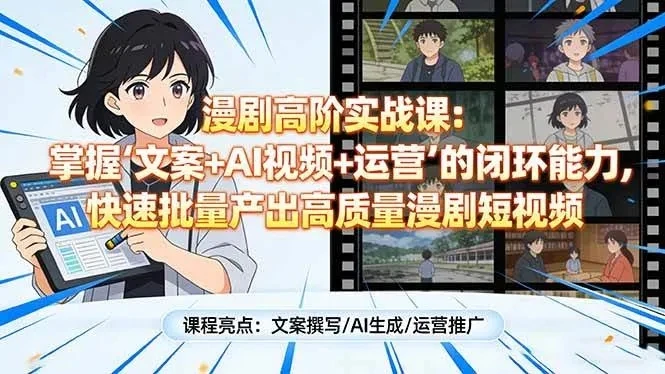 【精】漫剧高阶实战课：掌握“文案+AI视频+运营”的闭环能力，快速批量产出高质量漫剧短视频-项目资料商城