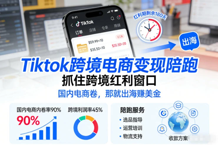 【精】Tiktok跨境电商变现陪跑，抓住跨境红利窗口，国内电商卷，那就出海賺美金-项目资料商城