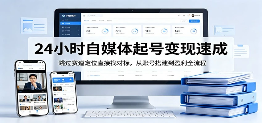 【精】24小时自媒体起号变现速成，跳过赛道定位直接找对标，从账号搭建到盈利全流程-项目资料商城