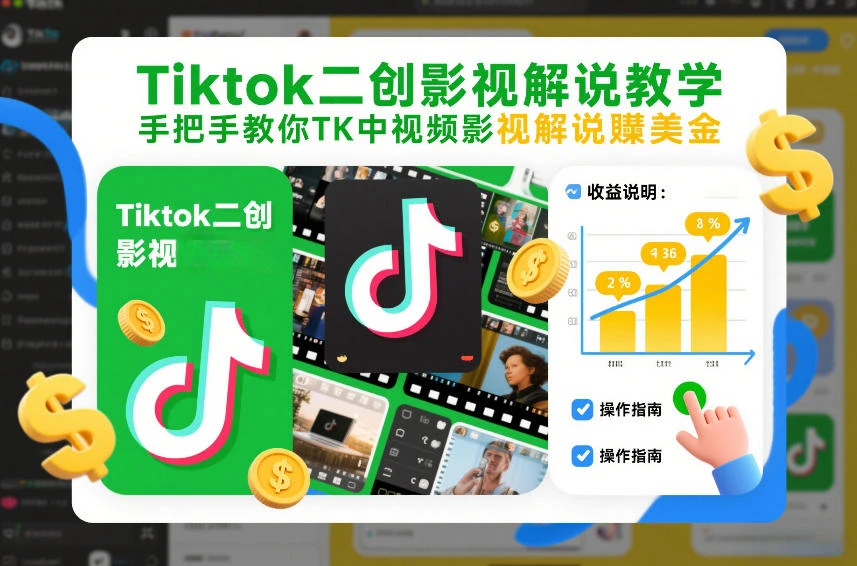【精】Tiktok二创影视解说教学，手把手教你TK中视频影视解说賺美金(更新26年1月)-项目资料商城