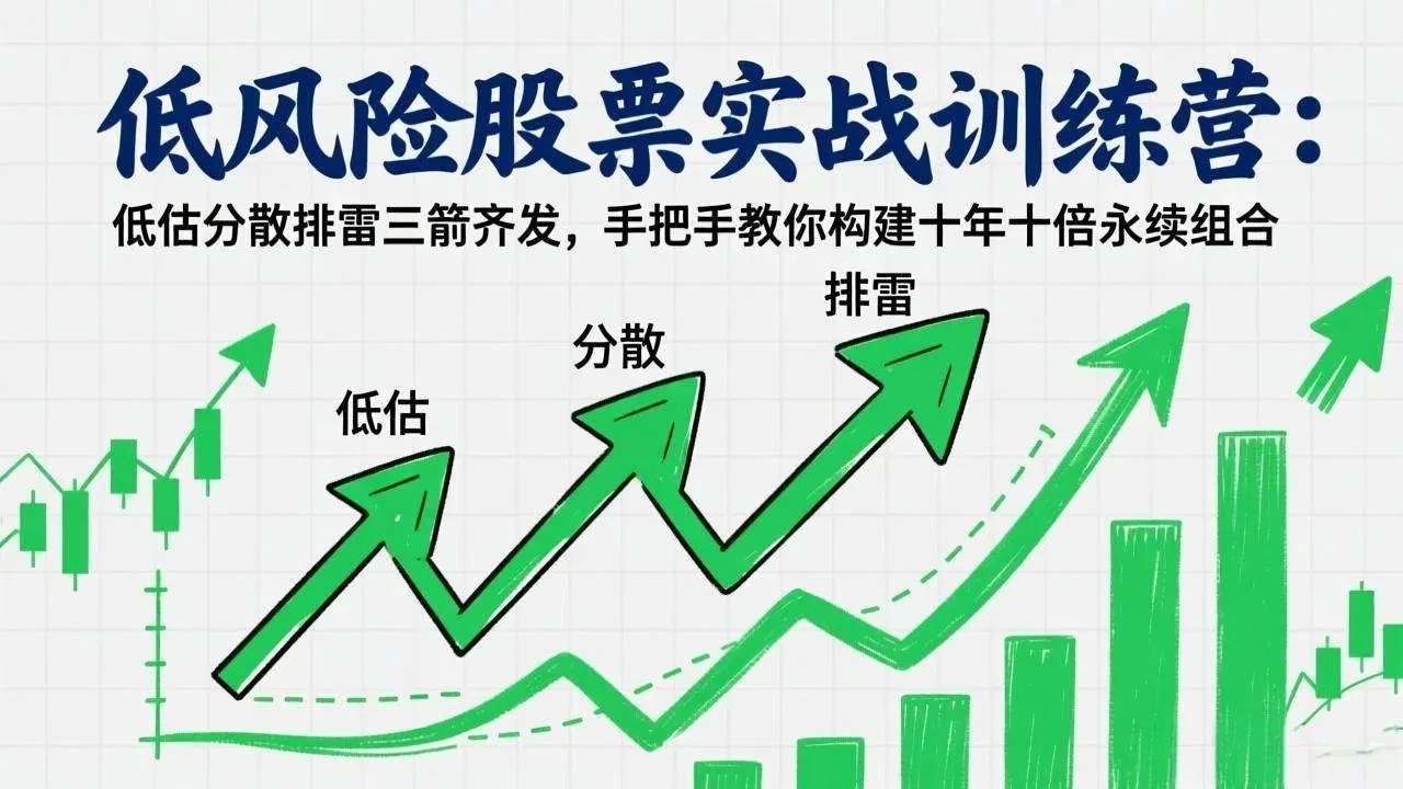 【精】低风险股票实战训练营：低估分散排雷三箭齐发，手把手教你构建十年十倍永续组合-项目资料商城