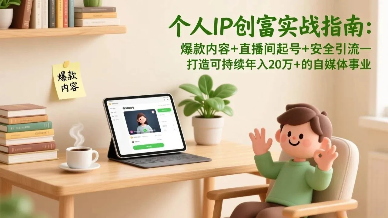 【精】个人IP创富实战指南：爆款内容+直播间起号+安全引流，打造可持续年入20万+的自媒体事业-项目资料商城