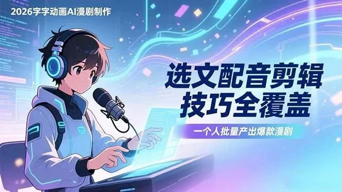 【精】2026字字动画AI漫剧制作-1期，选文配音剪辑技巧全覆盖，一个人就能批量产出爆款漫剧-项目资料商城