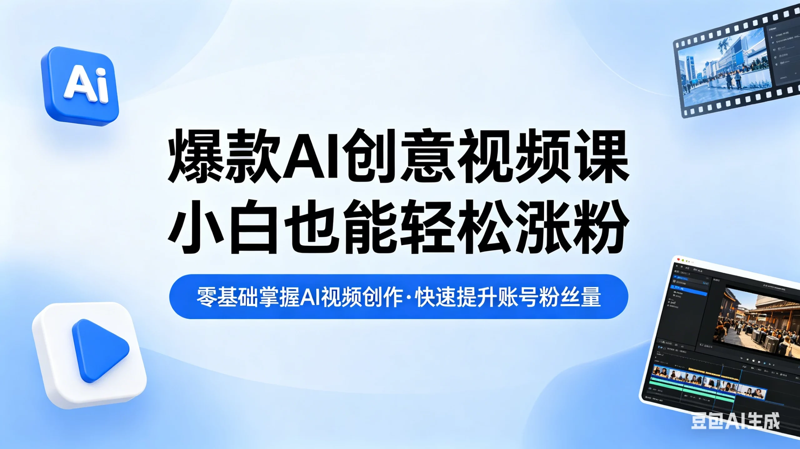 【精】爆款AI创意视频课，零基础掌握AI视频创作，快速提升账号粉丝量-项目资料商城