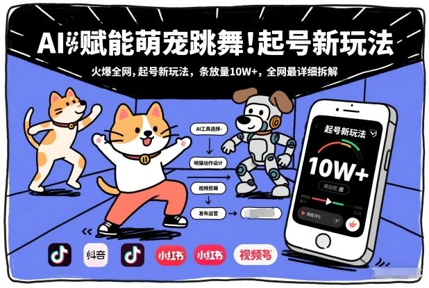 AI赋能萌宠跳舞,火爆全网,起号新玩法,条条播放量10W+,全网最详细拆解-项目资料商城