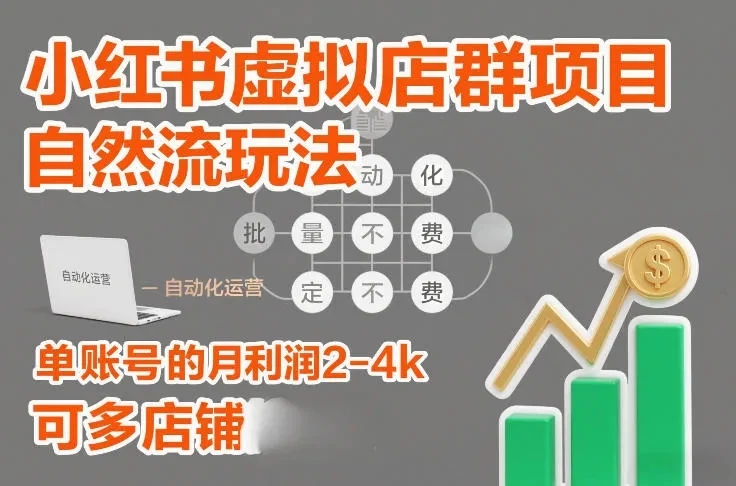 【精】小红书虚拟店群项目，自然流玩法，批量自动化，稳定不费号，单账号的月利润2-4k，可多店矩阵-项目资料商城